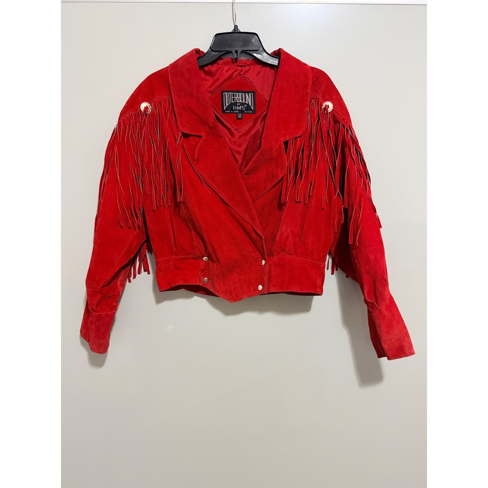 Outerbound by HMS Red Suede Leather Fringe Western Jacket Concho Cropped Medium